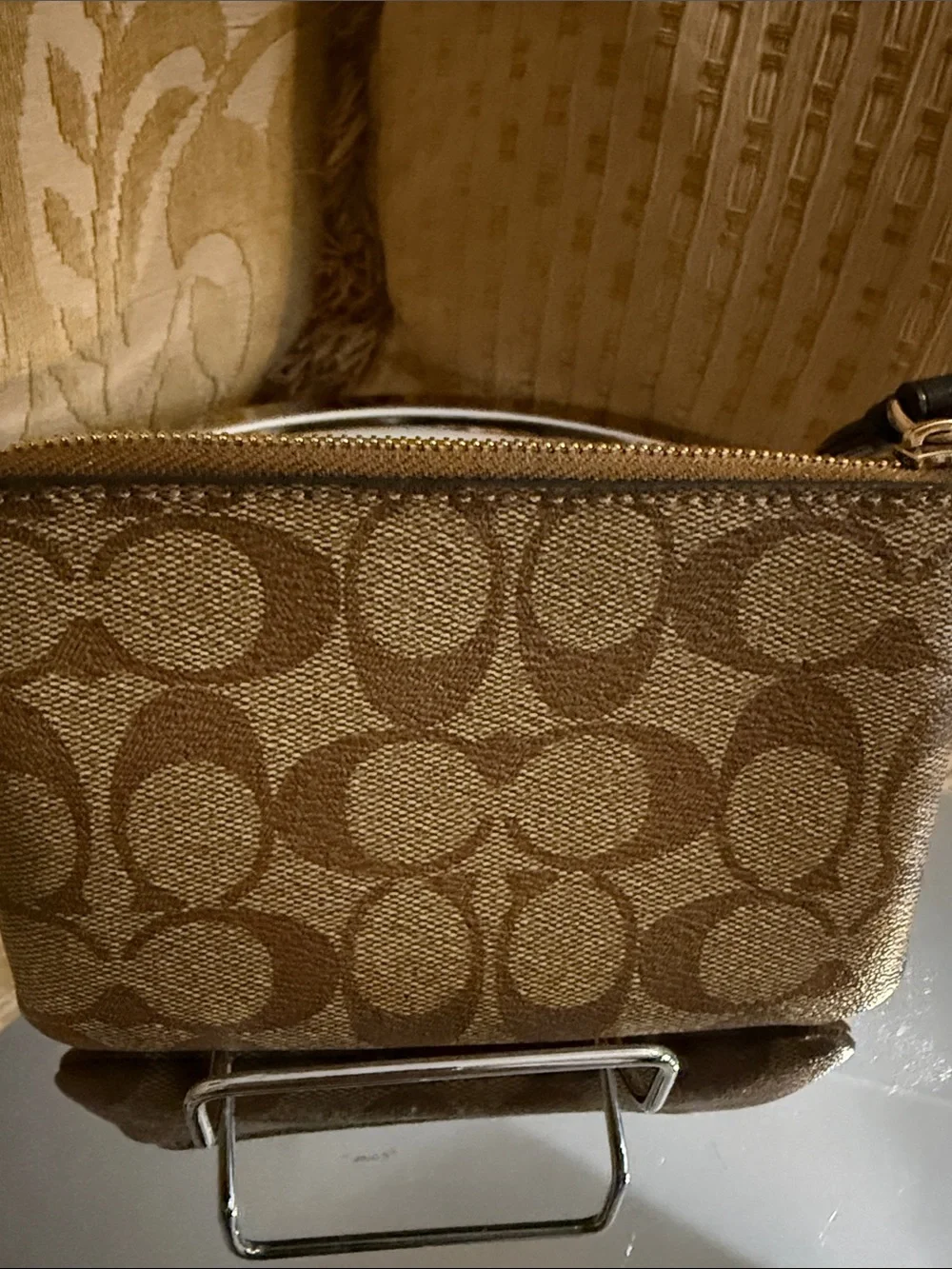 Coach Corner Zip Wristlet in Signature Canvas with Stripe preowned